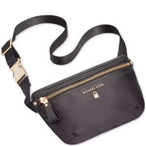 MICHAEL Michael Kors Black Nylon Fanny Pack Gold Hardware One Size AUTHENTIC NEW
